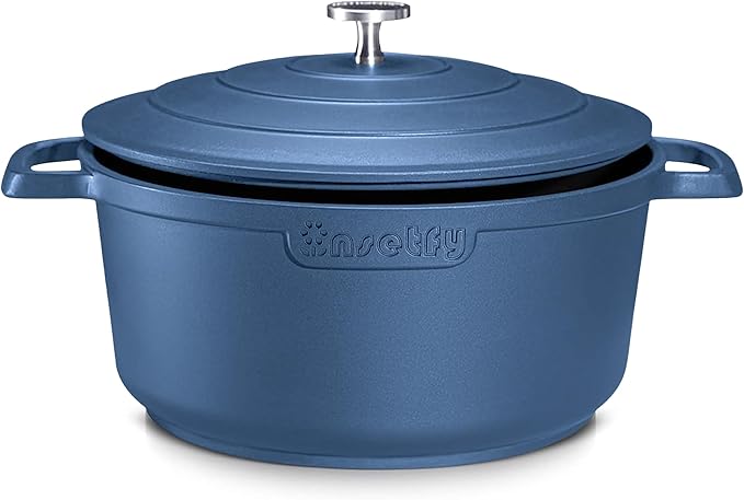 Large Dutch Oven Pot with Lid-7.5QT Cast Aluminum Oven Pot with Two Handles Lightweight for Bread Baking Braising and Roasting(Blue)