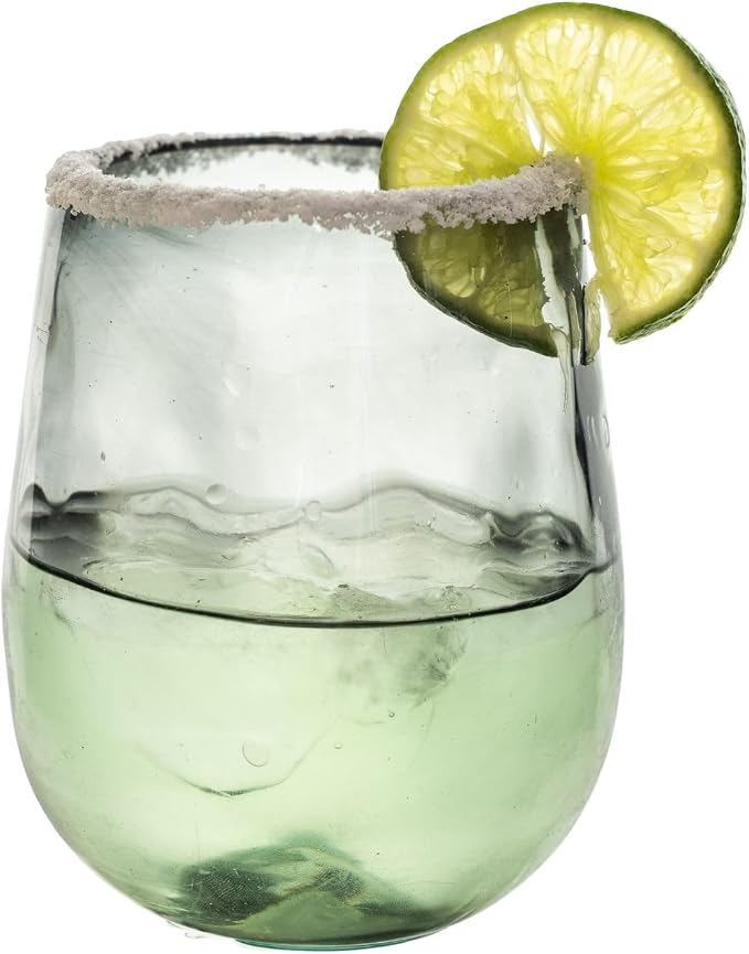 Organic Smoke Hand Blown Stemless Wine Glasses - 100% Recycled Mexican Glassware - Artisan Crafted Drinking Glasses for Cocktails, Tequila, or Water - Set of 6 (16 oz)
