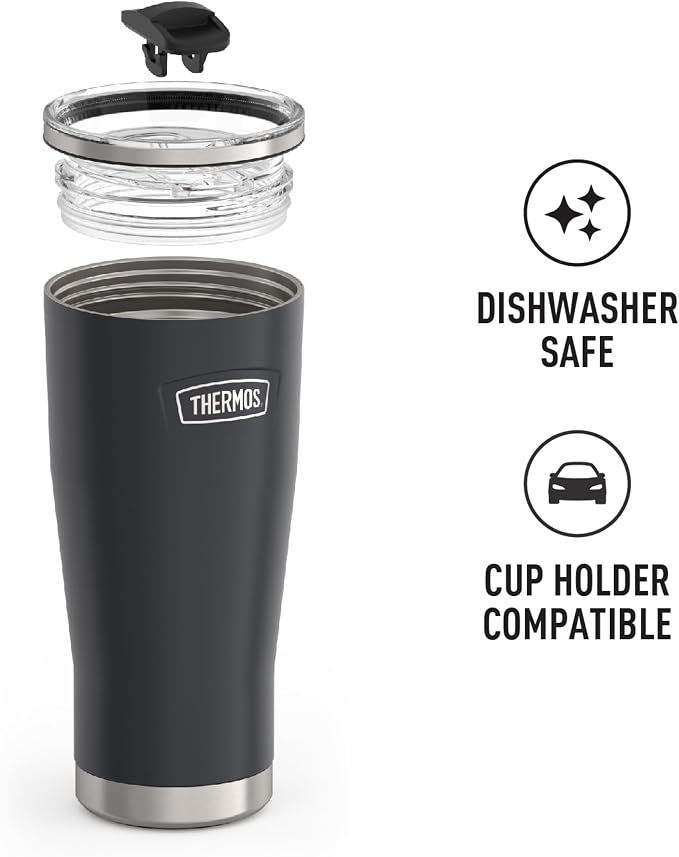 THERMOS ICON SERIES Stainless Steel Cold Tumbler with Slide Lock, 24 Ounce, Granite