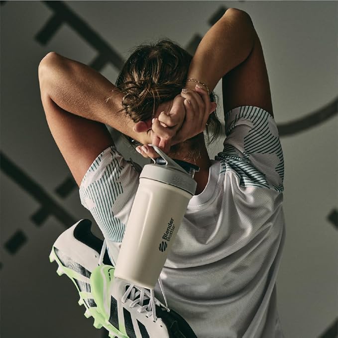 BlenderBottle Sport Flip Stainless Steel Shaker Bottle 24 oz Grey/White