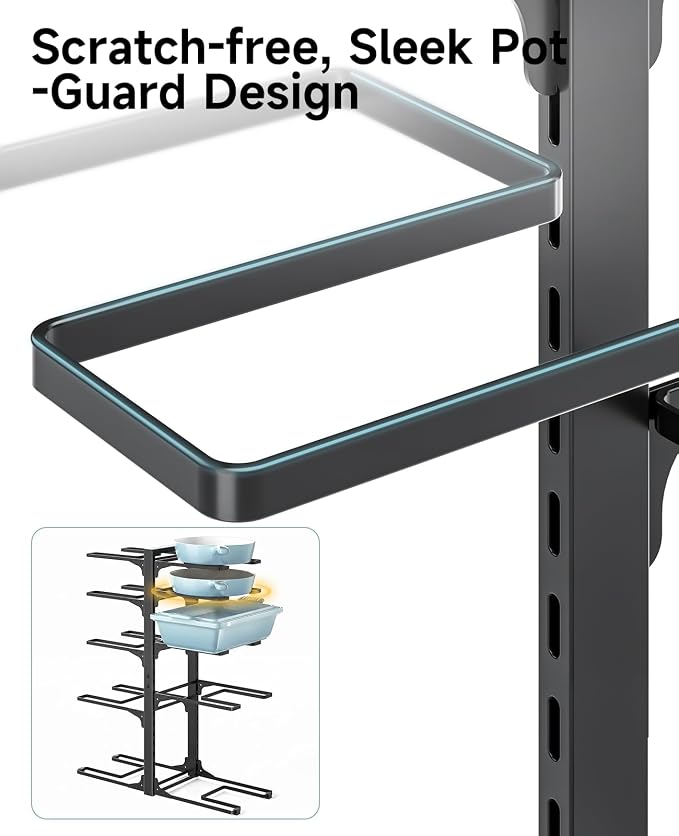 MUDEELA 10-Tier Pots and Pans Organizer Rack, 23.62" H for Cast-iron Pans | Adjustable heavy-duty pot rack, Holds big stockpots, cookware & skillets, Fits under cabinet on countertops, Kitchen storage