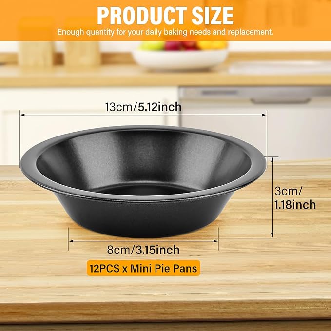 12pcs Mini Pie Pans 5 Inch - Reusable Round Pie Tins - Nonstick | Small Pies Pans Carbon Steel Round Pies Tins Rounds Meat Pie Tin for Cake Bread,Desserts, Christmas