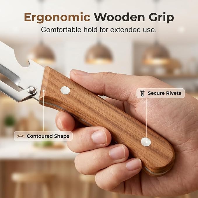 Multi-Functional Vegetable Peeler for Kitchen, 2026 New Stainless Steel Peeler with Wooden Handle and Bottle Opener, Kitchen Tool for Fruit Veggie Pumpkin, Gifts for Mom (MIX，2PC)