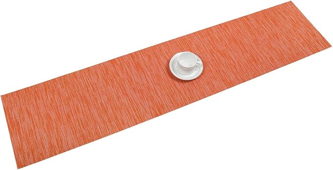 SHACOS Woven Vinyl Table Runner Indoor Outdoor 12x71 inch Kitchen Dining Table Runners Wipe Clean Washable PVC Table Runner, Orange