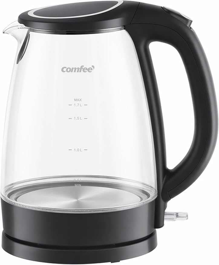 COMFEE' Glass Electric Kettle, 1.7L Fast Boil with LED Indicator