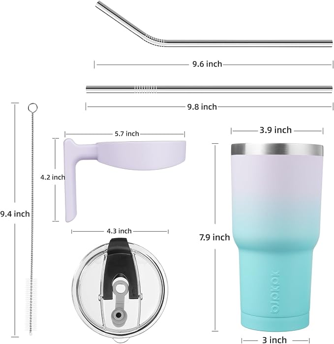 BJPKPK 30 oz Tumbler with Handle & Straw, Insulated Stainless Steel Mug | Double Wall Vacuum, Keeps Hot/Cold, Thermal Cup, BPA Free, Dishwasher Safe, Cupholder Fit, Coffee & Travel, Lavender Green