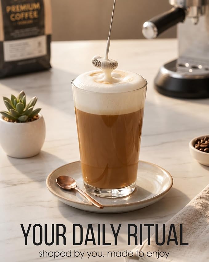 Rechargeable Milk Frother Handheld, USB-C Coffee Mixer, Matte Black | Rechargeable USB-C, quiet whisk, stainless steel stand, coffee matcha protein cold foam latte, portable coffee bar accessory