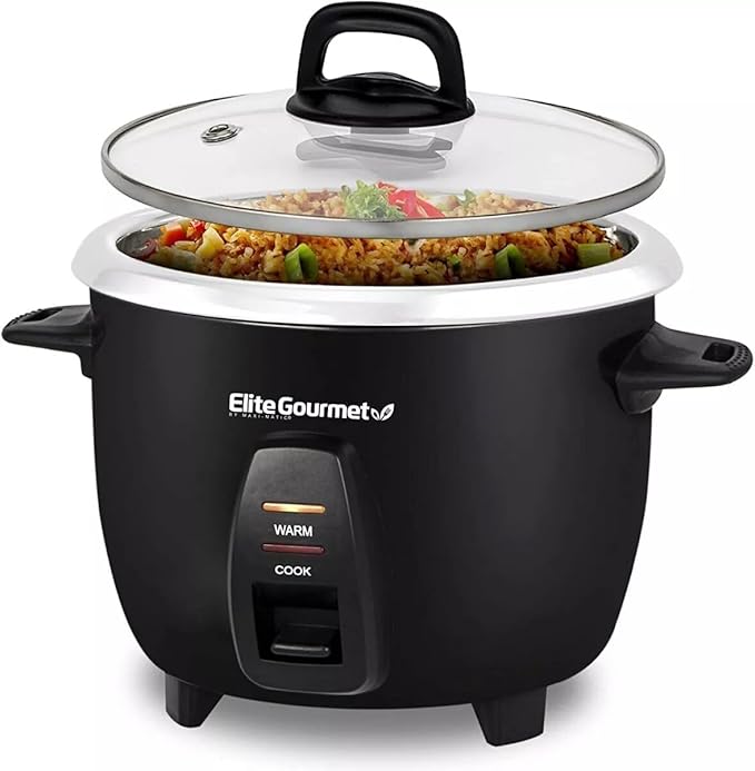 Elite Gourmet ERC2010B Rice Cooker, Stainless Steel, Black, 10 Cups Cooked | 5 Cups Uncooked - Also Makes Soups, Stews, Porridges, Grains and Cereals for Versatile Cooking