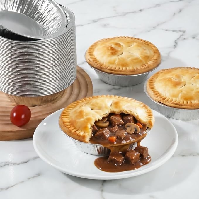 120 Pack Mini Pie Tins, 5 Inch Disposable Aluminum Pie Pans, Foil Pie Pans, Individual Pie Pans perfect for Baking, Small Pie Tins, Freezer & Oven Safe, Easily Stack & Store