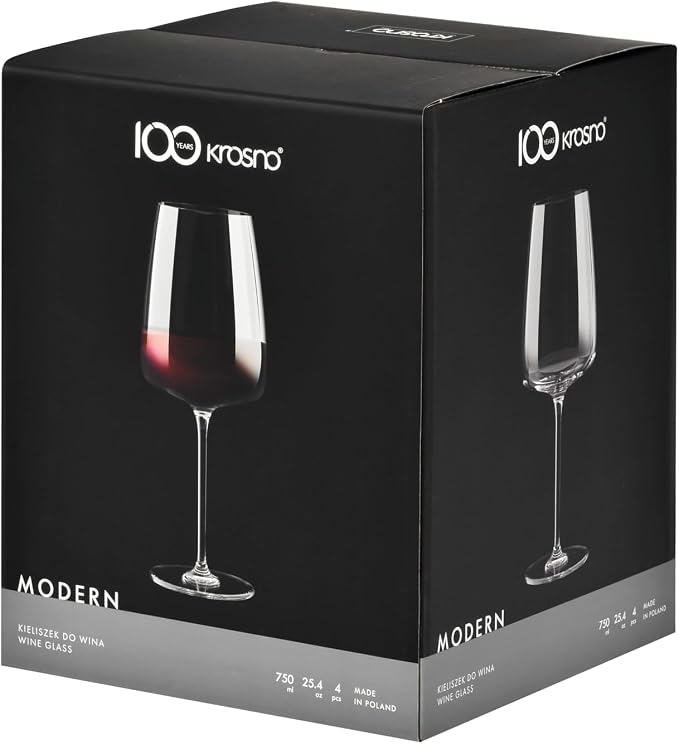 Krosno Red Wine Glasses Set of 4, 20.3 oz, Modern Collection | Large White Wine Glasses, Rosé, Cocktails, Aperol, Water, Lead-Free Crystal, Dishwasher Safe, Idea Reaglo