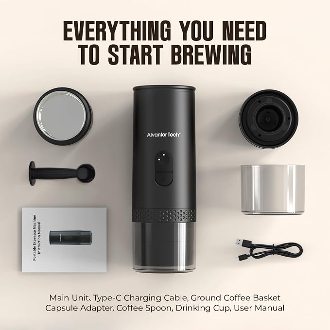Portable Electric Espresso Machine, Mini Self-Heating Travel Coffee Maker for Ground Coffee & NS Capsules, Ideal for Camping, RV, Hiking & Office