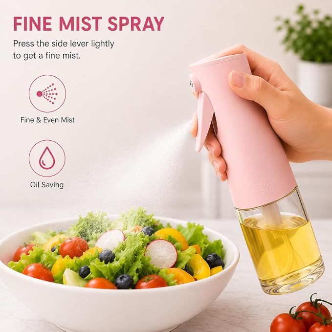 Zuutii Oil Sprayer for Cooking, 170ml Olive Oil Sprayer Mister, Olive Oil Spray Bottle for Salad, BBQ,Spray with Portion Control, Kitchen Baking, Roasting,Hairstyling (Light Pink)