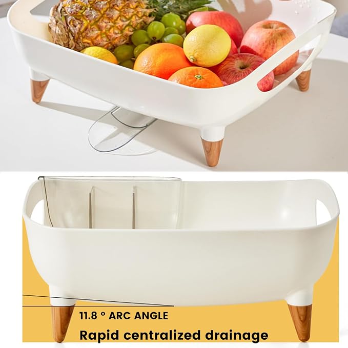 Dish Rack, Dish Drying Rack for Kitchen Counter, Dish Drainer with Drainboard Set and Utensil Holder, Sink Drying Dish Strainer Rack (White)