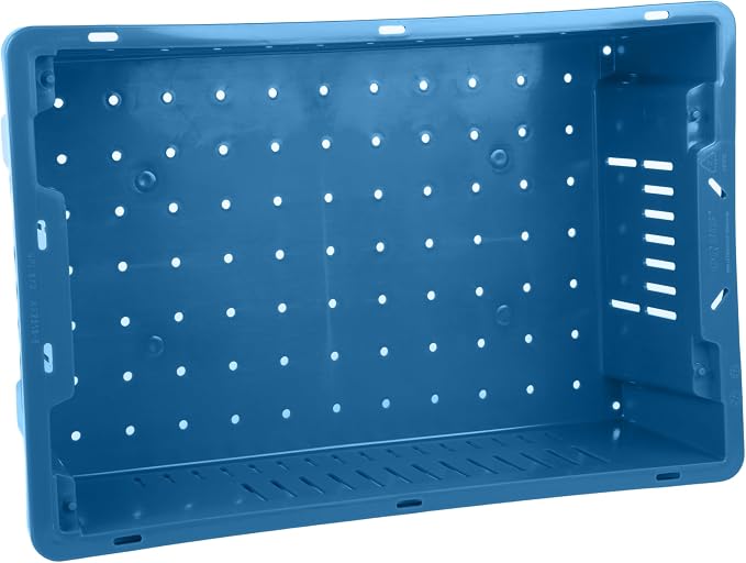 Hudson Exchange 20 x 13 x 5.6" (4 Pack, 4.5 Gallon) Agricultural Nest and Stack Vented Crate Handled Storage Container Tote, Blue