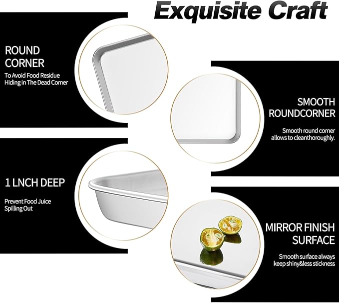 Baking Sheet Set of 2PCS, 18 inch Commercial Grade Stainless Steel Baking Pan, Professional Bakeware Oven Tray, Healthy & Non-toxic, Rust Free & Mirror Finish, Easy Clean & Dishwasher Safe