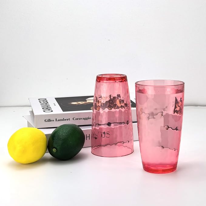 Yalin 20 Ounce Acrylic Drinking Glasses, Reusable Plastic Tumbler, Stackable, BPA-Free, Shatter Proof, Dishwasher Safe, Set of 6 Cups (Red)