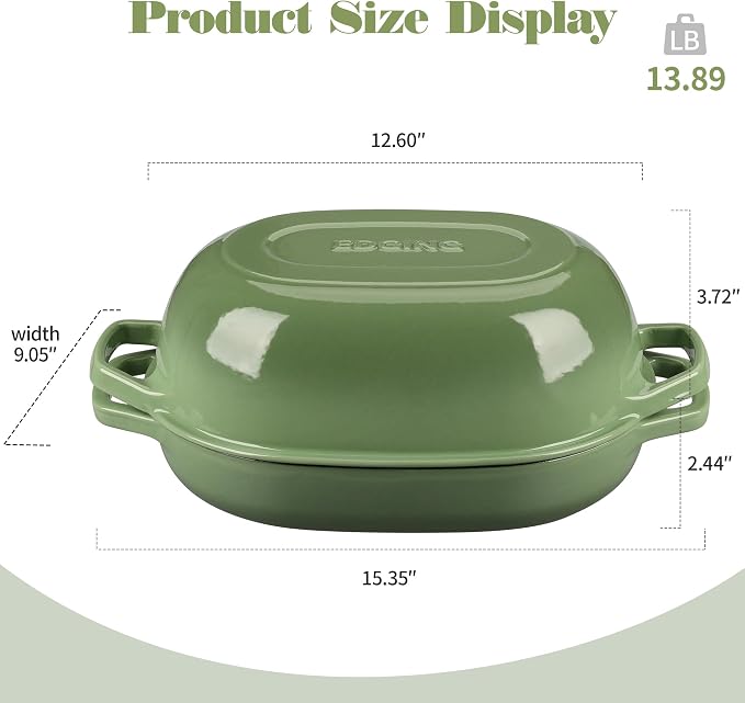 EDGING CASTING Enameled Cast Iron Oval Dutch Oven Pot with Lid, Dutch Oven for Sourdough Bread Baking, Bread Oven, Bread Dutch Oven, Oval Bread Pan, 7qt, Pistachio Green