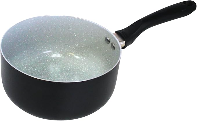 IMUSA 2 Qt Premier Cera Aluminum Gray Speckled Ceramic Saucepan, Black | Ceramic Nonstick, Glass Lid with Helper Handle, Deep Sauté Pan, Ideal for Family Cooking
