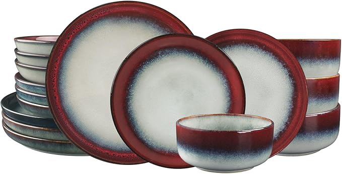 Ceramic Dinnerware (16 pcs) Serve 4 people, Plates and Bowls Sets,Handmade Reactive Glaze Dishes Set, Chip Resistant and Scratch Resistant, for Oven & Dishwasher & Microwave Safe