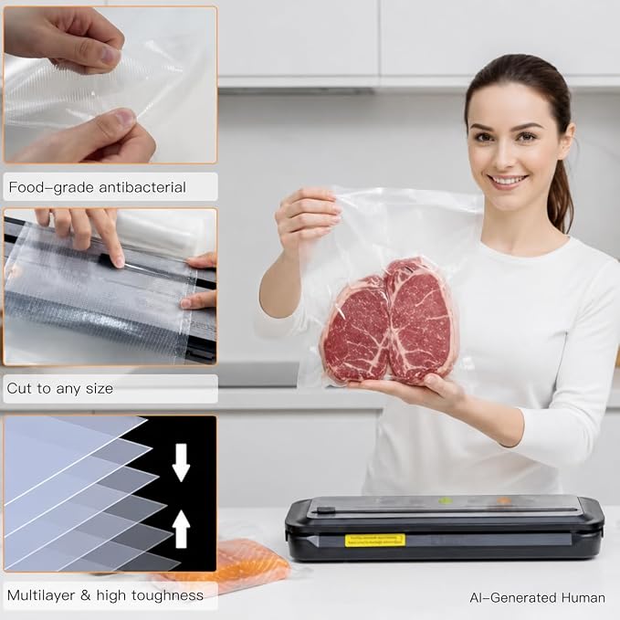 MEGAWISE Vacuum Sealer Bags (8''x 12''-110pcs) for Food Freshness Preservation, BPA Free Vacuum Storage Bags for Food or Sous Vide, Seal a Meal,Double-Sided Texture, Double Lock Freshness (110 count)
