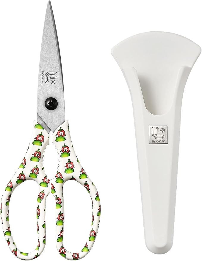 Kitchen Scissors Heavy Duty Kitchen Shears with Magnetic Holder Made with Japanese Steel 4034, Multipurpose Ultra Sharp Cooking Scissors for Meat/Vegetables/BBQ/Herbs/Pizza (Graphic,Chili)