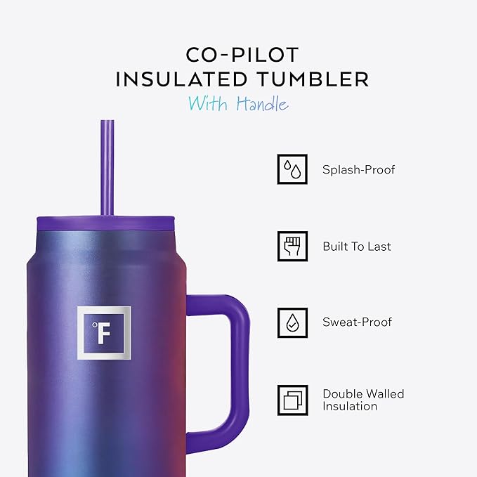 IRON °FLASK Co-Pilot Insulated Mug w/Straw & Flip Cap Lids - Cup Holder Bottle for Hot, Cold Drink - Leak-Proof - Water, Coffee Portable Travel Mug - Sage, 50 Oz | Insulated Travel Mug with Straw & Flip Cap Lids - Cup Holder Fit, Leakproof, BPA Free (S...