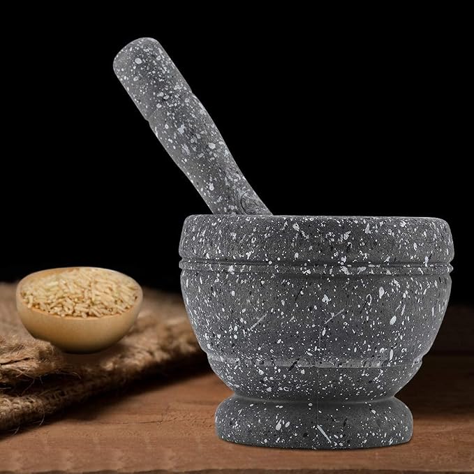 Mortar and Pestle Set, Grinding Bowl (Granite Pattern) | Manual Grinder for Crushing Sauce, Paste, Guacamole, Salsa, Pesto Making, Pill Crusher