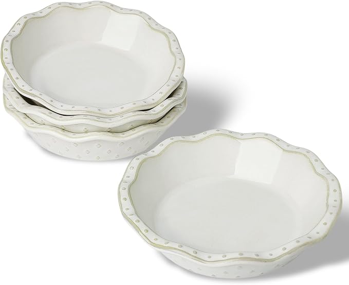 Ceramic Mini Pie Pans Set of 4, 5.8 Inch Pie Plates (Vintage White) | Even Heat Distribution, Perfect Individual Servings, Easy Release, Durable Design, Oven Safe, Dishwasher Safe