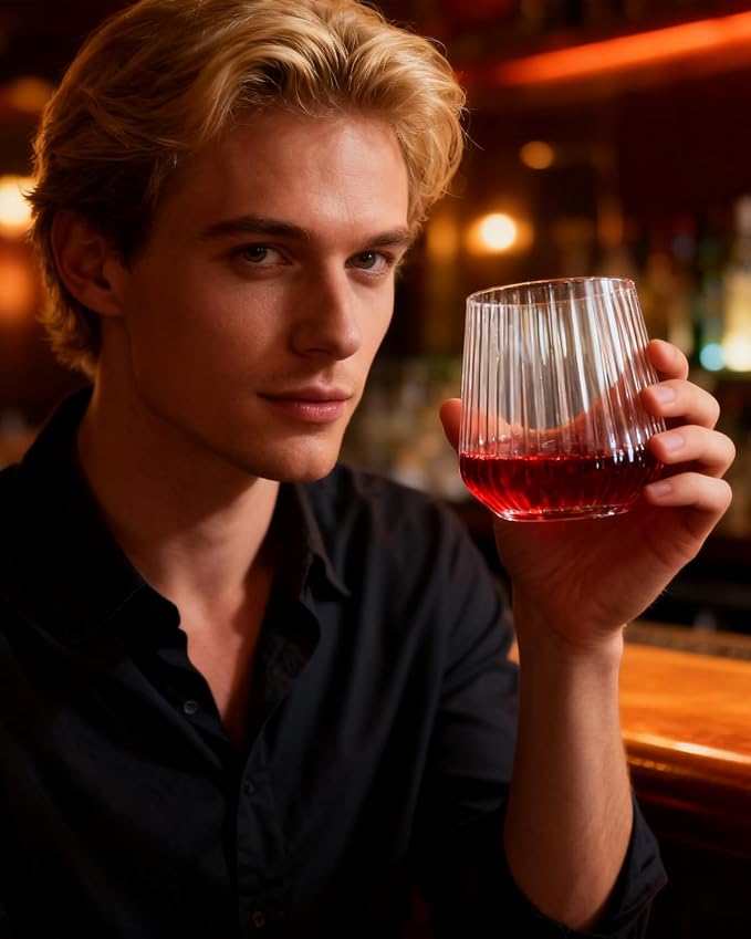 YOUBET 40Pack Plastic Ribbed Wine Glasses for Wedding Parties Bar | 14 oz Clear Thicker Origami Stemless Disposable Wine Glasses - Heavy Duty Unbreakable Vintage Whiskey Cups