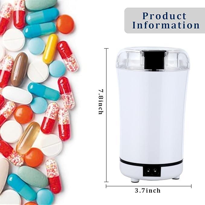 Multifunctional Electric Pill Crusher Grinder- Grind The Medicine and Vitamin or Coffee Beans Tablets of Different Sizes into Fine Powder-Grinder for Feeding Tubes, Children or Pets (White)