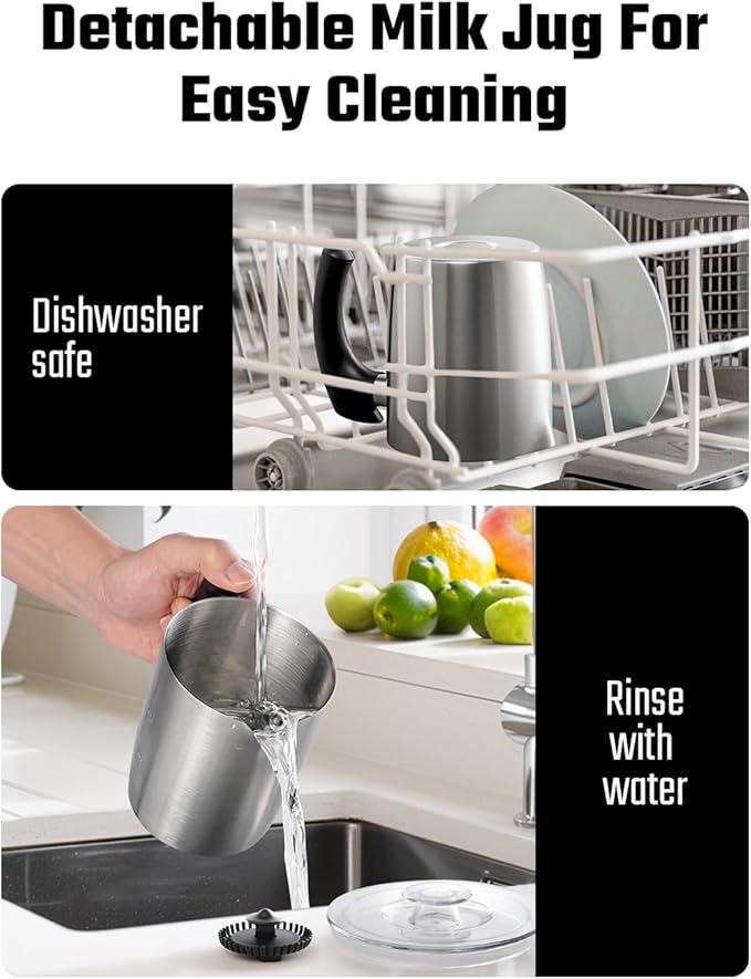 KIDISLE 5-in-1 Milk Frother and Steamer, 17oz Detachable Stainless Steel Jug, 4 Adjustable Temperatures 130°F-160°F, Hot & Cold Foam Maker, Hot Chocolate Maker, Dishwasher Safe