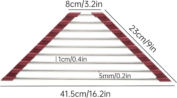 Tomorotec Triangle Roll Up Dish Drying Rack 304 Stainless Steel Wine Red | BPA-Free Food-Grade Silicone Edges Foldable Waterproof Rustproof Heavy-Duty Space Saver Heat Resistant to 550°F