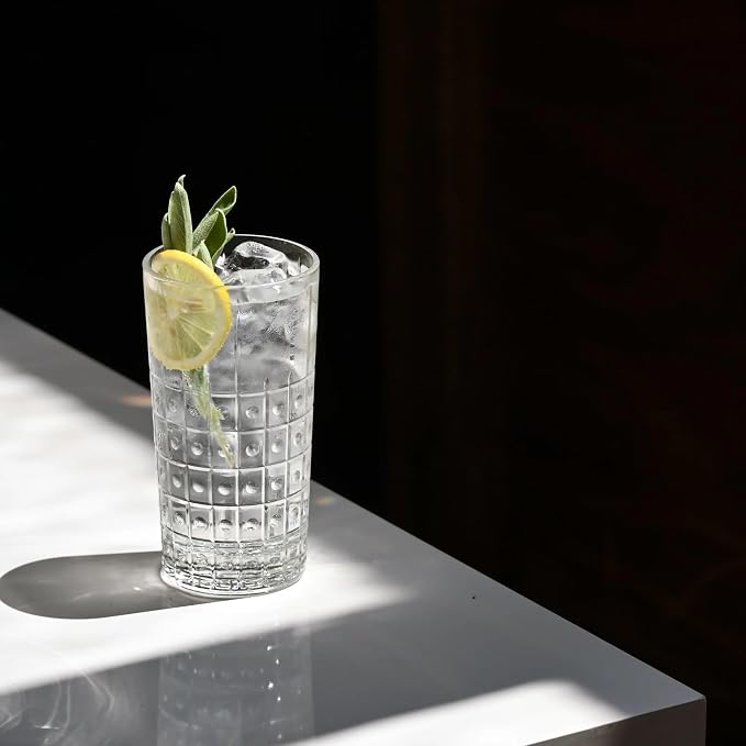 Bormioli Rocco Bartender Este 16.5 oz. Cooler Drinking Glasses for Cold Drinks, Juices, and Cocktails, Clear, Set of 4