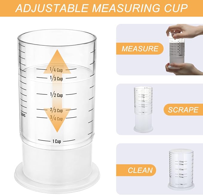 6 Pcs Adjustable Measuring Cup Set 1 Measure Cup 5 Measure Spoon | Kitchen Measuring Baking Tool, 1 Cup Measuring Cup for Peanut Butter, Liquid, Dry, Semi Solid Ingredient, Home Cooking Gadget
