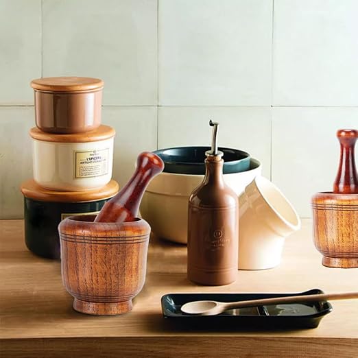Wooden Mortar and Pestle Set - 3.7" Grinding Bowl with 5.5" Pilon | Manual Garlic Masher Bowl, Spice Herb Grinder Seasonings for Herbs,Crusher,Walnut Guacamole Spices & Kitchen Essentials Usage
