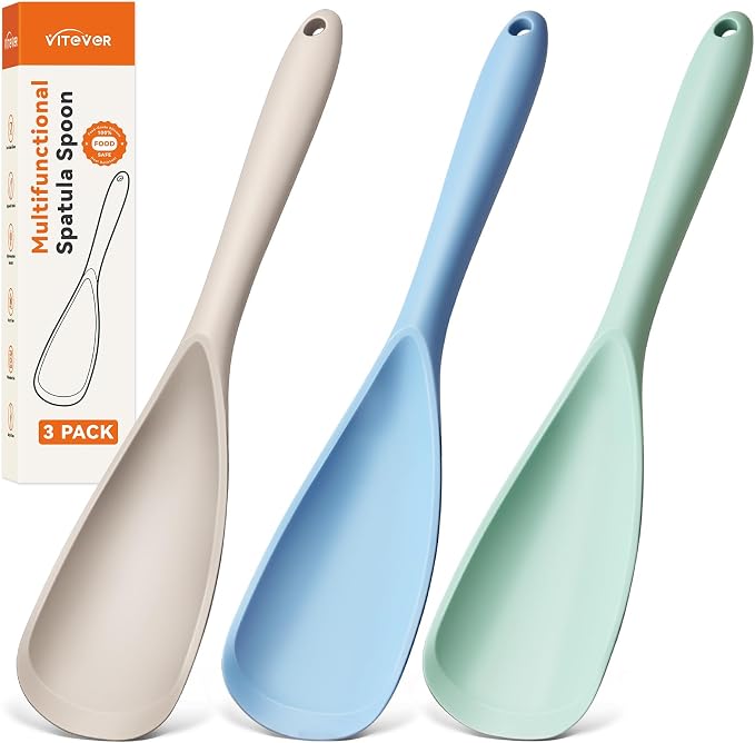 3 PACK Silicone Cooking Spatula & Spoon for Nonstick Cookware, BPA-Free | Multifunction Spoonula for Baking, Cooking, Serving, Mixing, Stirring, Scoop, Scrape - One-Piece Formed, Dishwasher Safe