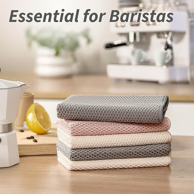Barista Microfiber Towels 6-Pack, Coffee Cloths 12"x12" | Espresso Accessories Cleaning Towel for Steam Wands & Countertops, Essential Coffee Bar Accessories