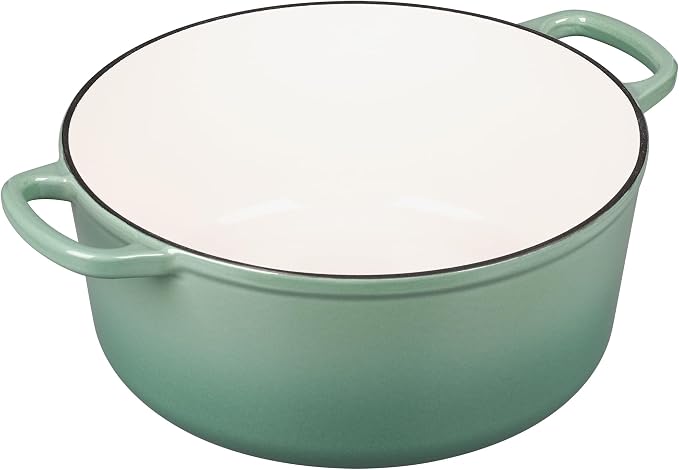 EDGING CASTING Enameled Cast Iron Dutch Oven Pot With Lid, 5.5 Quart, for Bread Baking, Cooking, Sage Green