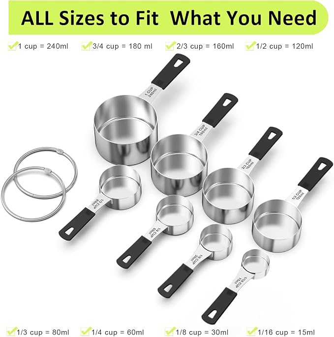 Wildone Stainless Steel 18-Piece Measuring Cups and Spoons Set | Stainless Steel Kitchen Gadgets for Cooking & Baking, Heavy Duty for Measuring Dry/Liquid Ingredients, Black