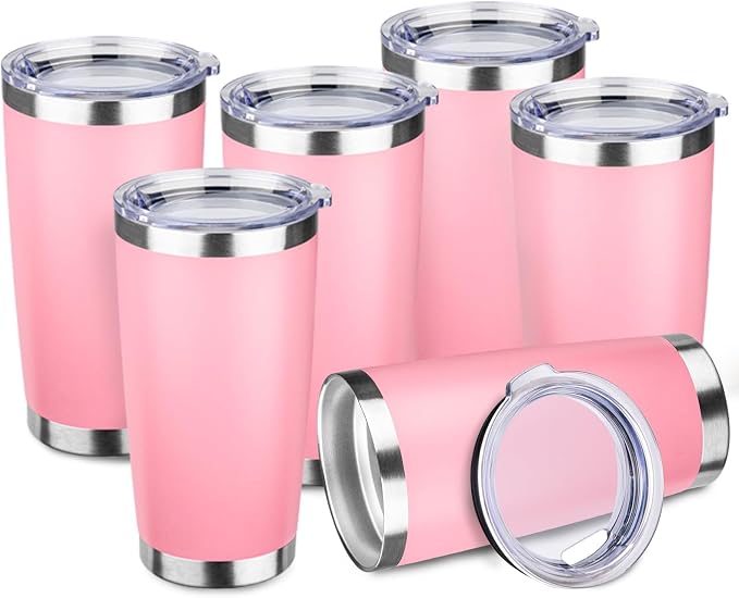 StarSpeed 6 Pack 20oz Stainless Steel Travel Coffee Tumbler,Light Pink | Travel Coffee Mug Bulk,Spill-proof Lid,Double Wall,BPA-free Travel Cups,Insulated Cup Fits Car Cupholders