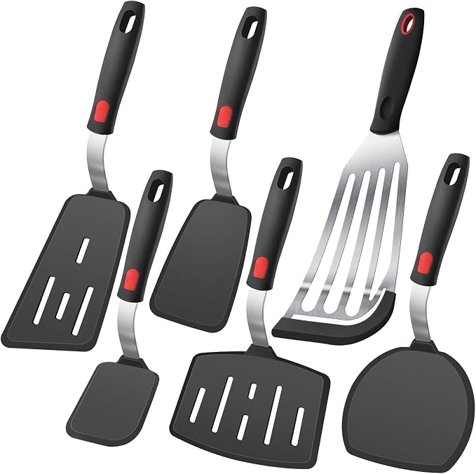 6Pcs Silicone Spatula Turner Set, Heat Resistant Silicone Spatula for Nonstick Cookware, BPA Free Kitchen Cooking Utensils Set, Flexible Spatula Turner for Flipping Eggs, Burger, Fish, Pancake