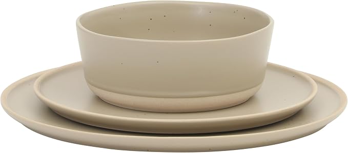 Gibson Elite Humphrey Lane 12 Piece (Service for 4) Plates and Bowls Reactive Glaze Dishes Stoneware Ceramic Dinnerware Set - Taupe