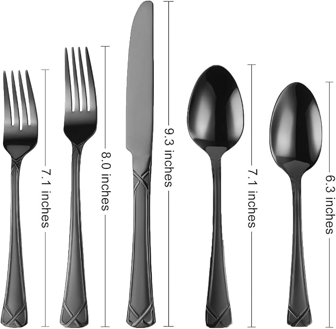 30-Piece Black Silverware Set, Stainless Steel Flatware Set Cutlery Set include Knives, Forks and Spoons Service for 6, Mirror Polished