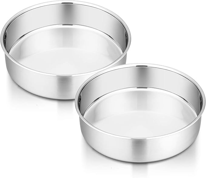 P&P CHEF 6 Inch Cake Pan Set of 2, Stainless Steel Round Baking Cake Pans | For Baking Serving, Non Toxic & Healthy, Leak-proof & Easy Clean, Mirror Finish & Easy Releasing, Oven & Dishwasher Safe