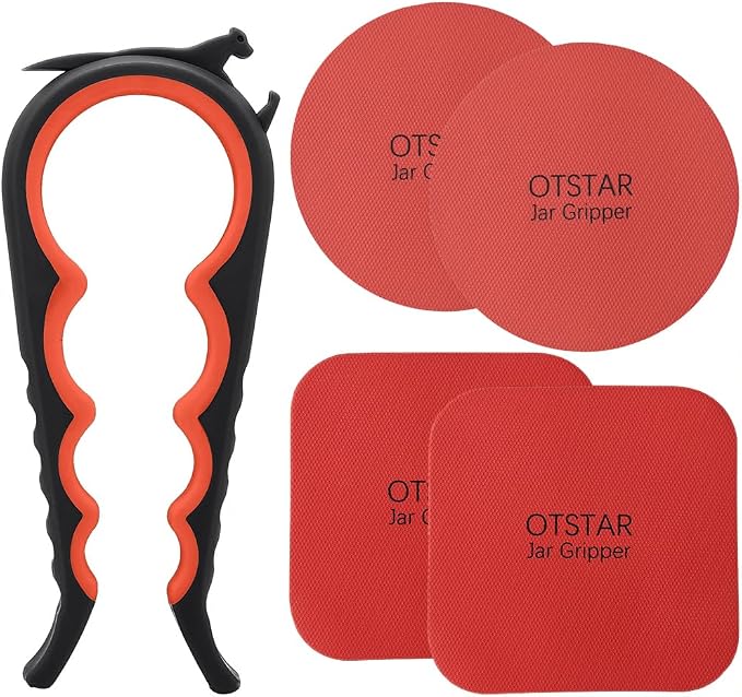 Jar & Bottle Opener with Gripper Pad for Weak Hands, Seniors with Arthritis | Multifunction Lid Opener & Kitchen Gadgets, Adjustable, Non-slip, Effortlessly Open Jar Lids Bottle Caps and Pull-tab Cans