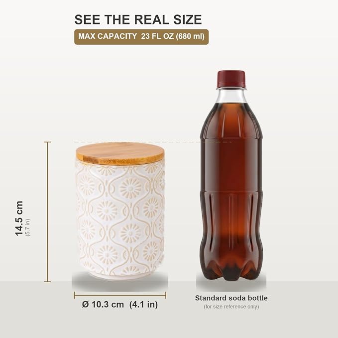 TEATALK Ceramic Canister with Airtight Lid, Perfect for Coffee, Sugar, Tea Storage, 23 Fl Oz, White