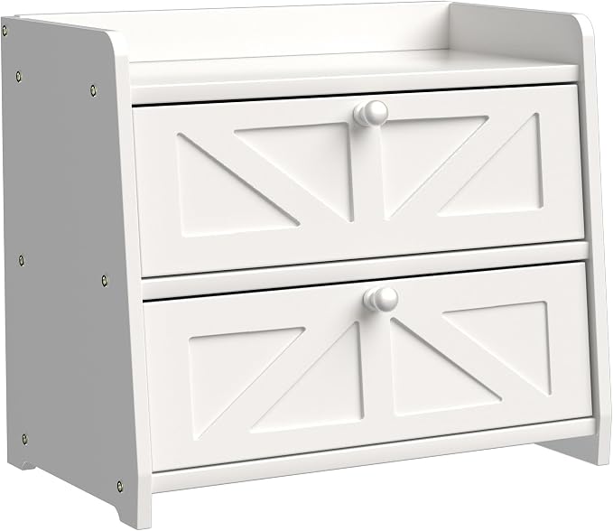 Bread Box for Kitchen Countertop, Double Layer Wooden Breadbox, Large Capacity Bread Storage Bin, Homemade Bread Storage Container, Farmhouse Breadbox Organizer, White