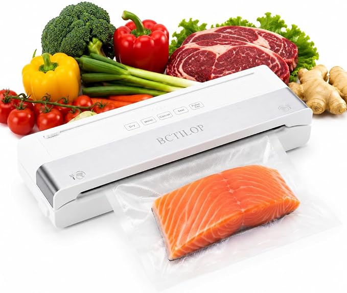 Vacuum Sealer Machine, 75KPa Automatic Food Sealer | with External Vacuum System, 7-in-1 Dry/Moist Modes, Compact Lightweight Design, Built-in Cutter + 10 Bags