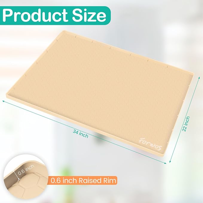 Silicone Under Sink Mat, 34"x22", Waterproof Cabinet Liner, Beige | Shelf Liner, Cabinet Protector, Home Organizer, for Kitchen, Bathroom, Multipurpose, Leak Proof, Easy Clean, Drip Tray, Clean