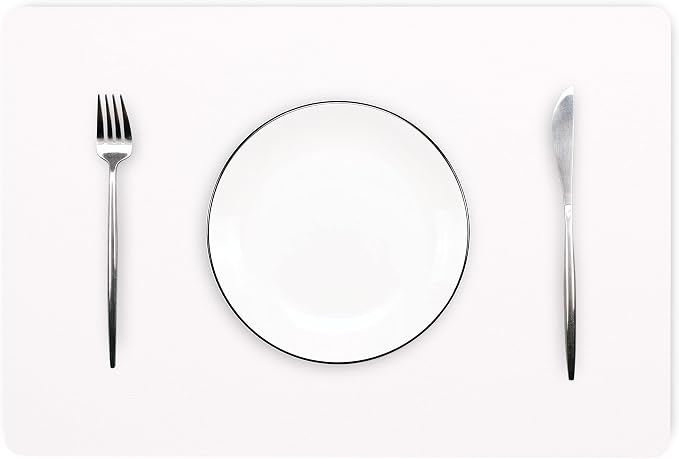 Wipeable Placemats Leather Table Mats Waterproof Heat-Resistant Easy to Clean for Dining Table Set Kitchen Table (6, White)